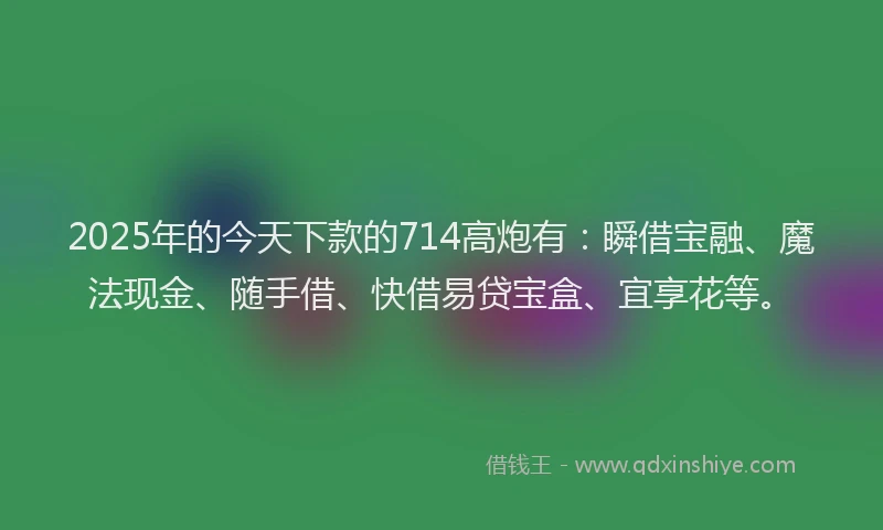 2025年的今天下款的714高炮有：瞬借宝融、魔法现金、随手借、快借易贷宝盒、宜享花等。