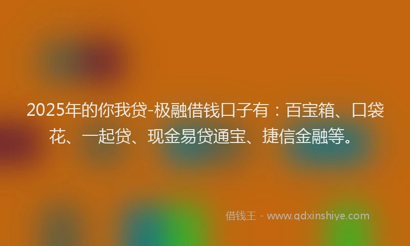 2025年的你我贷-极融借钱口子有：百宝箱、口袋花、一起贷、现金易贷通宝、捷信金融等。
