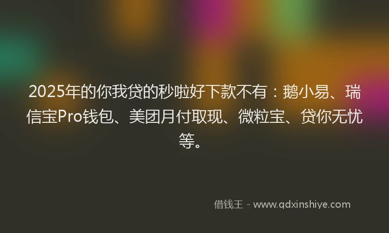 2025年的你我贷的秒啦好下款不有：鹅小易、瑞信宝Pro钱包、美团月付取现、微粒宝、贷你无忧等。