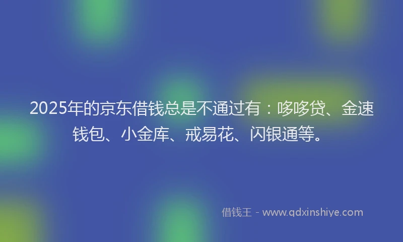 2025年的京东借钱总是不通过有：哆哆贷、金速钱包、小金库、戒易花、闪银通等。