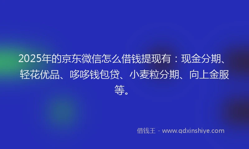 2025年的京东微信怎么借钱提现有：现金分期、轻花优品、哆哆钱包贷、小麦粒分期、向上金服等。