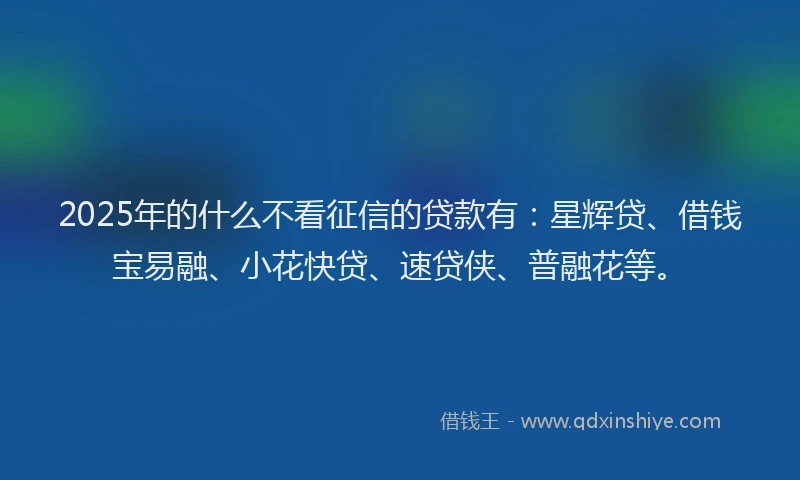2025年的什么不看征信的贷款有：星辉贷、借钱宝易融、小花快贷、速贷侠、普融花等。