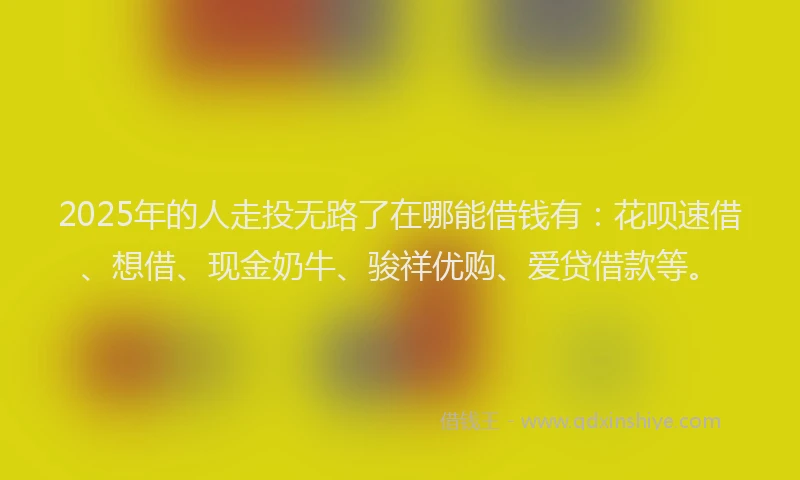 2025年的人走投无路了在哪能借钱有：花呗速借、想借、现金奶牛、骏祥优购、爱贷借款等。