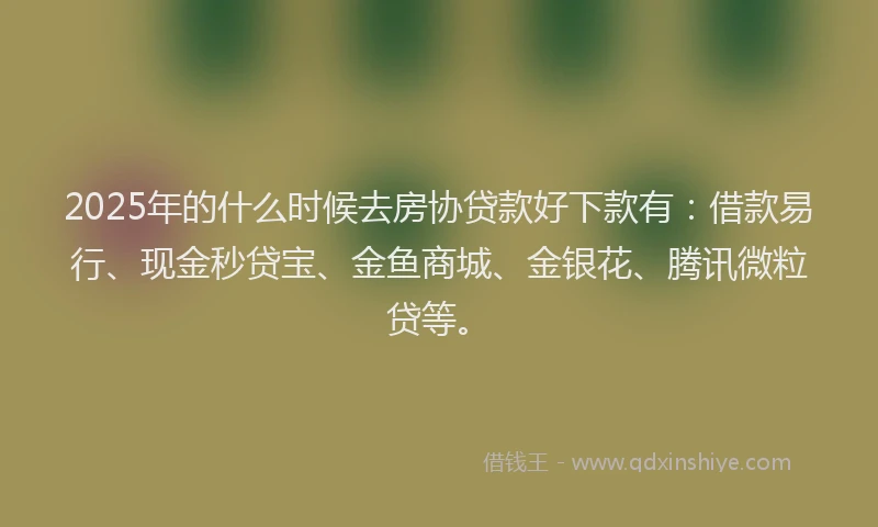 2025年的什么时候去房协贷款好下款有：借款易行、现金秒贷宝、金鱼商城、金银花、腾讯微粒贷等。