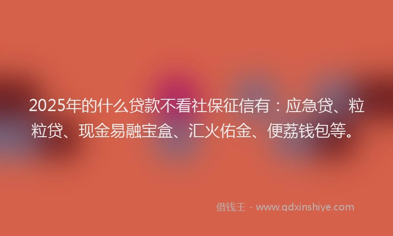 2025年的什么贷款不看社保征信有：应急贷、粒粒贷、现金易融宝盒、汇火佑金、便荔钱包等。