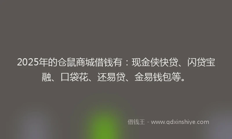 2025年的仓鼠商城借钱有:现金侠快贷、闪贷宝融、口袋花、还易贷、金易钱包等。