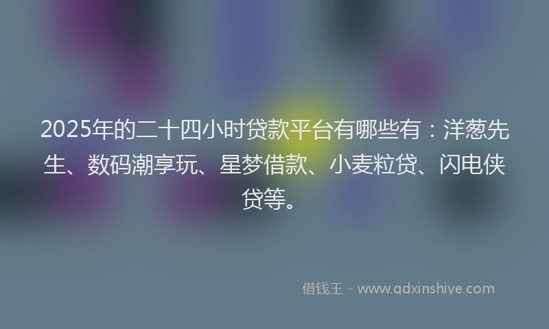 2025年的二十四小时贷款平台有哪些有：洋葱先生、数码潮享玩、星梦借款、小麦粒贷、闪电侠贷等。