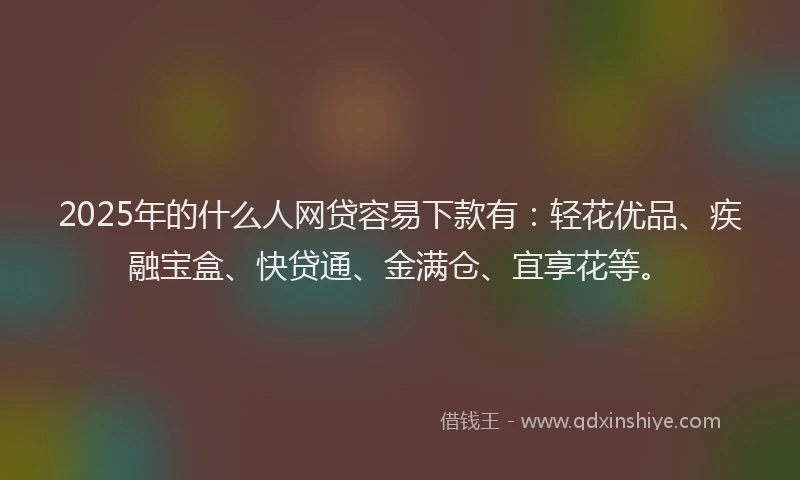 2025年的什么人网贷容易下款有：轻花优品、疾融宝盒、快贷通、金满仓、宜享花等。