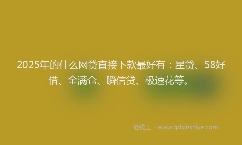 2025年的什么网贷直接下款最好有：星贷、58好借、金满仓、瞬信贷、极速花等。