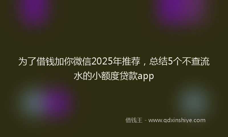为了借钱加你微信2025年推荐，总结5个不查流水的小额度贷款app