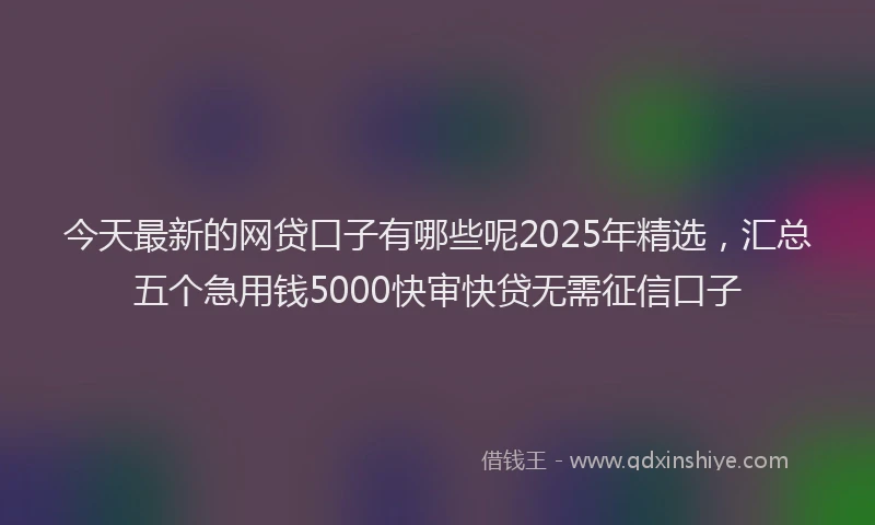 今天最新的网贷口子有哪些呢2025年精选,汇总五个急用钱5000快审快贷无需征信口子