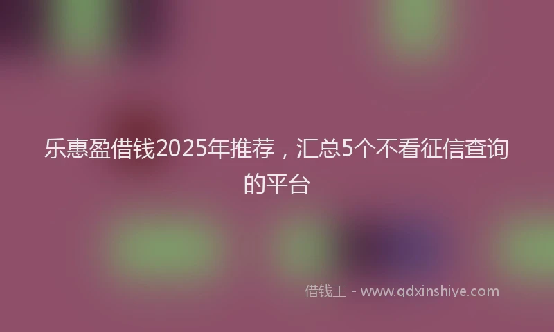 乐惠盈借钱2025年推荐，汇总5个不看征信查询的平台