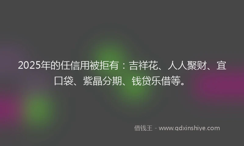2025年的任信用被拒有：吉祥花、人人聚财、宜口袋、紫晶分期、钱贷乐借等。