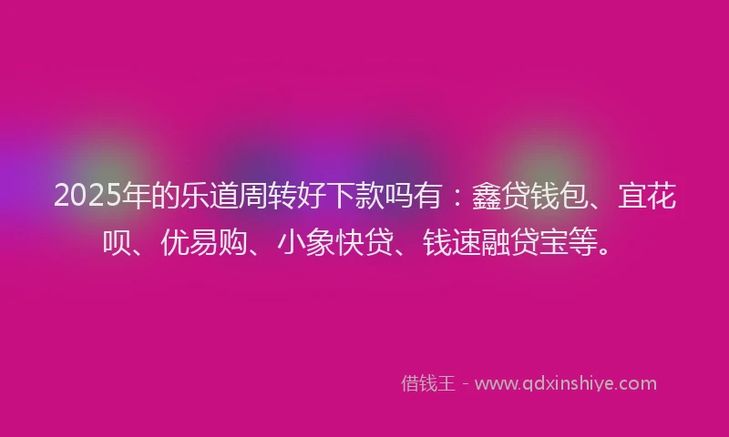 2025年的乐道周转好下款吗有：鑫贷钱包、宜花呗、优易购、小象快贷、钱速融贷宝等。