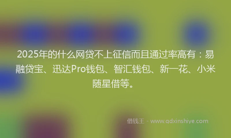 2025年的什么网贷不上征信而且通过率高有:易融贷宝、迅达Pro钱包、智汇钱包、新一花、小米随星借等。