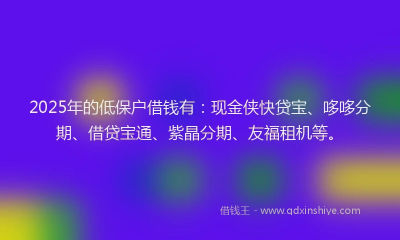2025年的低保户借钱有：现金侠快贷宝、哆哆分期、借贷宝通、紫晶分期、友福租机等。