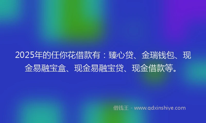 2025年的任你花借款有：臻心贷、金瑞钱包、现金易融宝盒、现金易融宝贷、现金借款等。