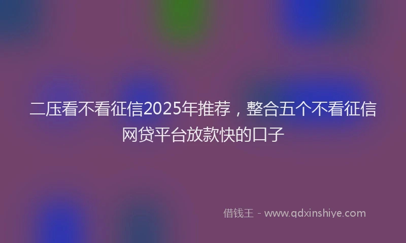 二压看不看征信2025年推荐，整合五个不看征信网贷平台放款快的口子