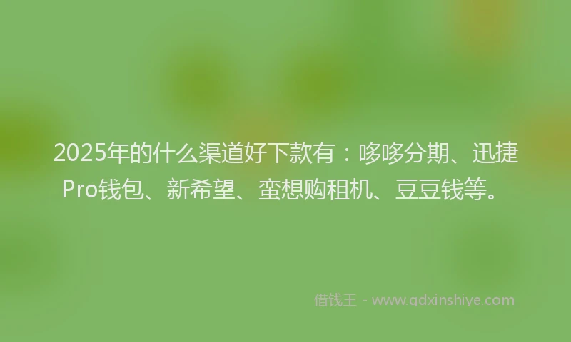2025年的什么渠道好下款有：哆哆分期、迅捷Pro钱包、新希望、蛮想购租机、豆豆钱等。