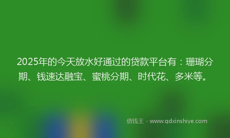 2025年的今天放水好通过的贷款平台有：珊瑚分期、钱速达融宝、蜜桃分期、时代花、多米等。