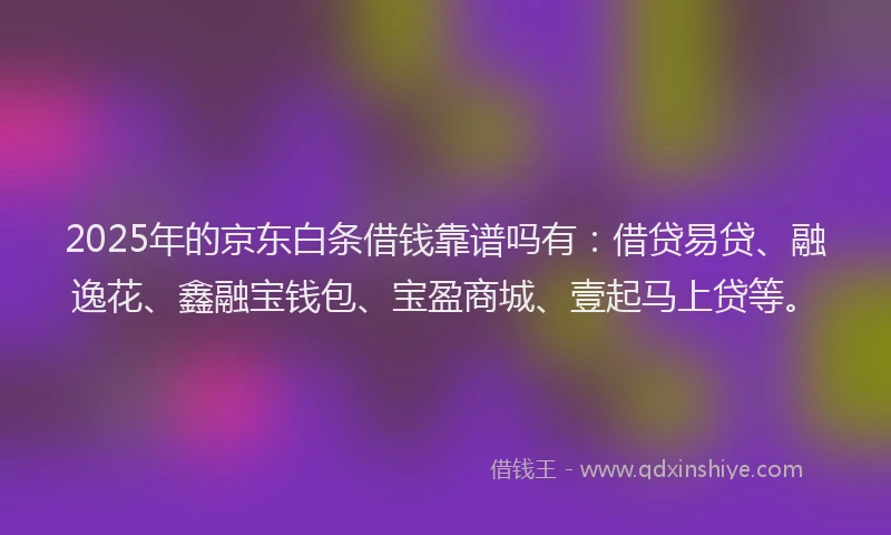 2025年的京东白条借钱靠谱吗有：借贷易贷、融逸花、鑫融宝钱包、宝盈商城、壹起马上贷等。