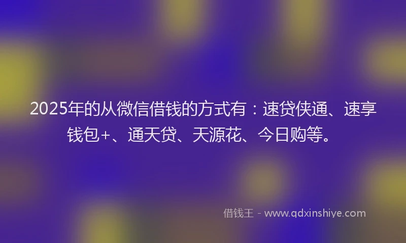 2025年的从微信借钱的方式有：速贷侠通、速享钱包+、通天贷、天源花、今日购等。