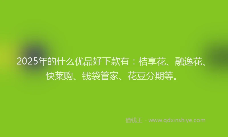 2025年的什么优品好下款有：桔享花、融逸花、快莱购、钱袋管家、花豆分期等。