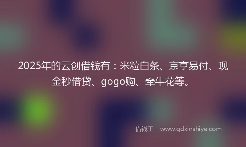 2025年的云创借钱有：米粒白条、京享易付、现金秒借贷、gogo购、牵牛花等。