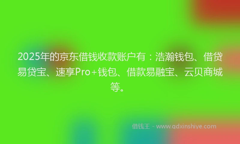 2025年的京东借钱收款账户有:浩瀚钱包、借贷易贷宝、速享Pro+钱包、借款易融宝、云贝商城等。
