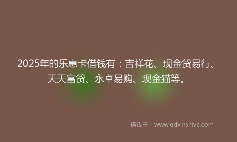 2025年的乐惠卡借钱有：吉祥花、现金贷易行、天天富贷、永卓易购、现金猫等。