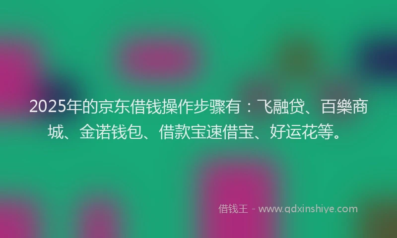 2025年的京东借钱操作步骤有:飞融贷、百樂商城、金诺钱包、借款宝速借宝、好运花等。