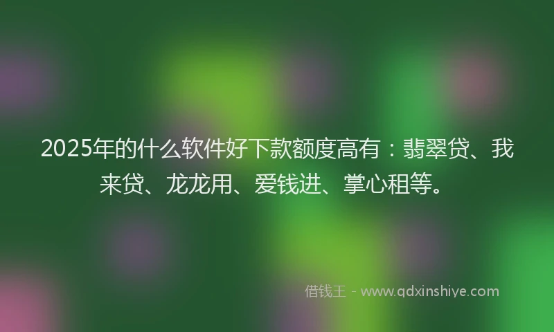 2025年的什么软件好下款额度高有：翡翠贷、我来贷、龙龙用、爱钱进、掌心租等。