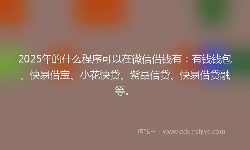 2025年的什么程序可以在微信借钱有:有钱钱包、快易借宝、小花快贷、紫晶信贷、快易借贷融等。
