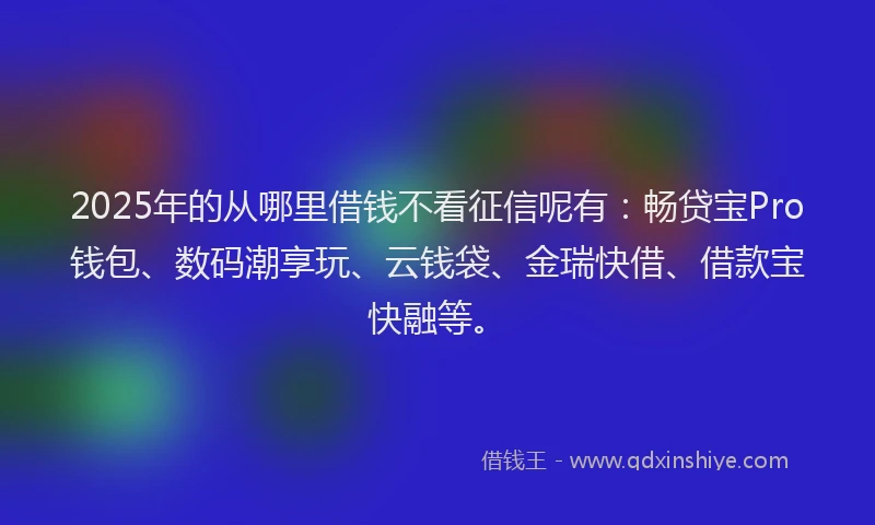 2025年的从哪里借钱不看征信呢有：畅贷宝Pro钱包、数码潮享玩、云钱袋、金瑞快借、借款宝快融等。