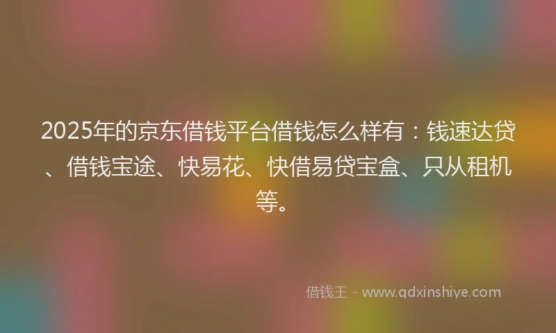 2025年的京东借钱平台借钱怎么样有:钱速达贷、借钱宝途、快易花、快借易贷宝盒、只从租机等。