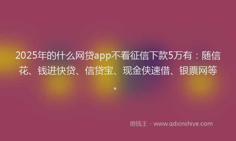 2025年的什么网贷app不看征信下款5万有：随信花、钱进快贷、信贷宝、现金侠速借、银票网等。