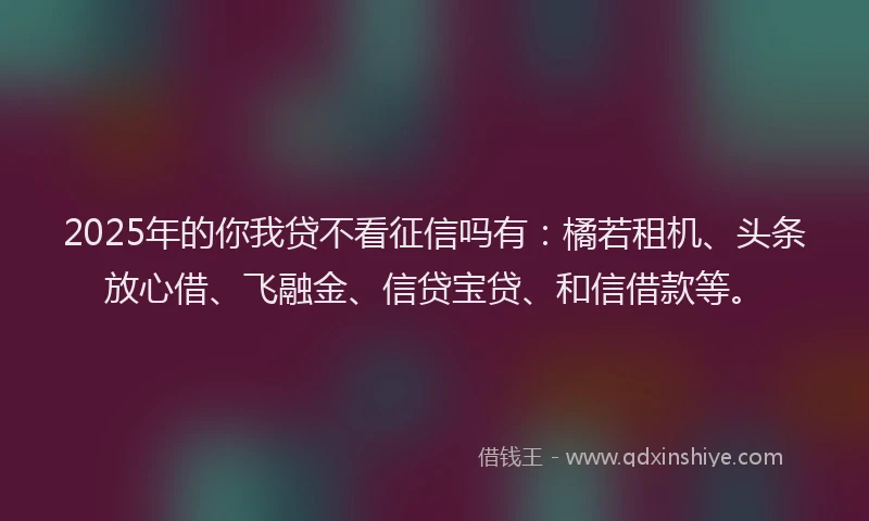 2025年的你我贷不看征信吗有：橘若租机、头条放心借、飞融金、信贷宝贷、和信借款等。