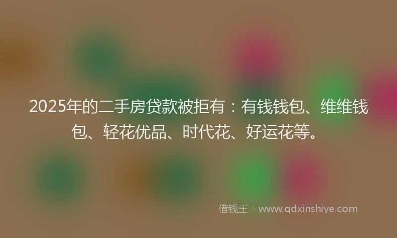 2025年的二手房贷款被拒有：有钱钱包、维维钱包、轻花优品、时代花、好运花等。