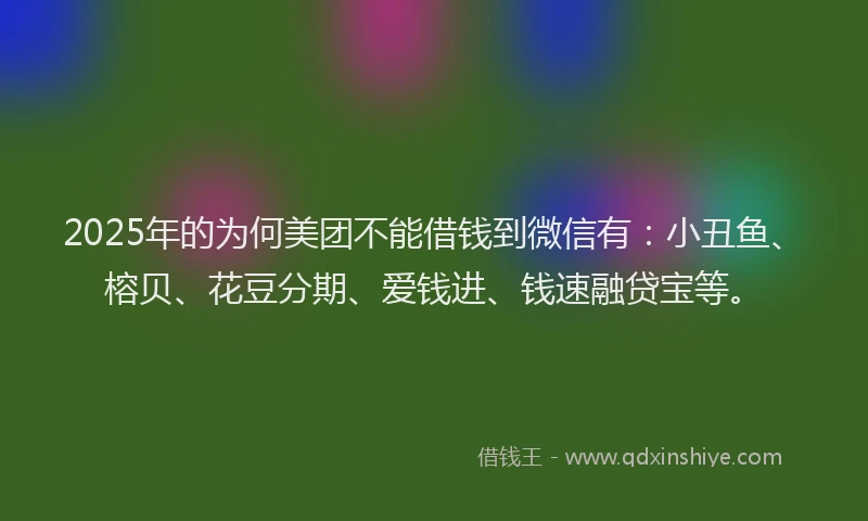 2025年的为何美团不能借钱到微信有：小丑鱼、榕贝、花豆分期、爱钱进、钱速融贷宝等。