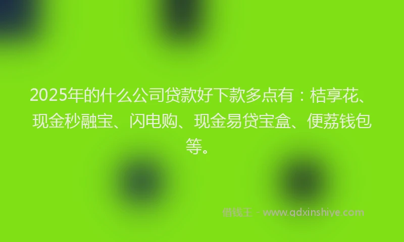 2025年的什么公司贷款好下款多点有：桔享花、现金秒融宝、闪电购、现金易贷宝盒、便荔钱包等。
