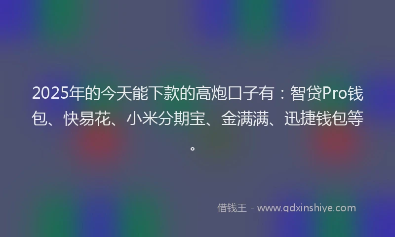 2025年的今天能下款的高炮口子有：智贷Pro钱包、快易花、小米分期宝、金满满、迅捷钱包等。