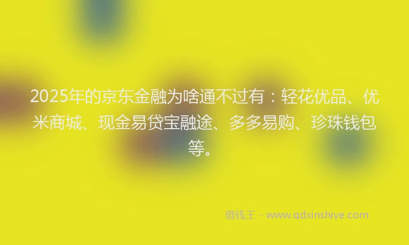 2025年的京东金融为啥通不过有：轻花优品、优米商城、现金易贷宝融途、多多易购、珍珠钱包等。