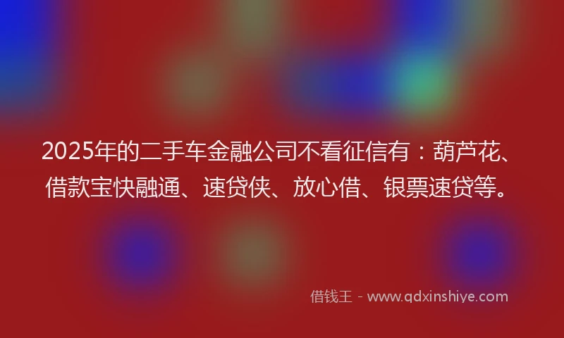 2025年的二手车金融公司不看征信有：葫芦花、借款宝快融通、速贷侠、放心借、银票速贷等。
