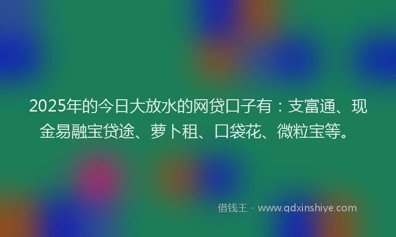 2025年的今日大放水的网贷口子有：支富通、现金易融宝贷途、萝卜租、口袋花、微粒宝等。