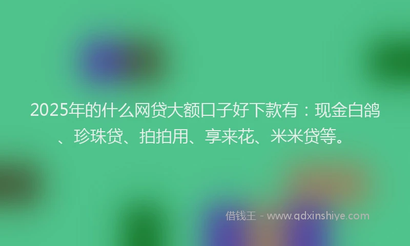 2025年的什么网贷大额口子好下款有：现金白鸽、珍珠贷、拍拍用、享来花、米米贷等。