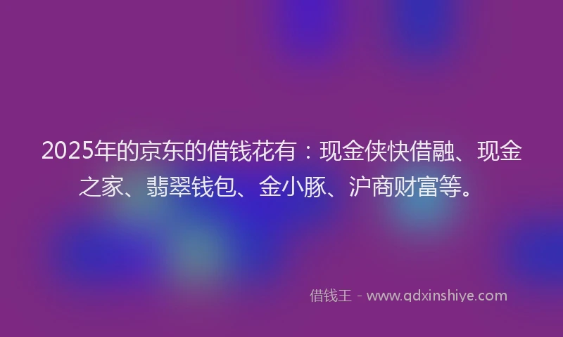 2025年的京东的借钱花有：现金侠快借融、现金之家、翡翠钱包、金小豚、沪商财富等。