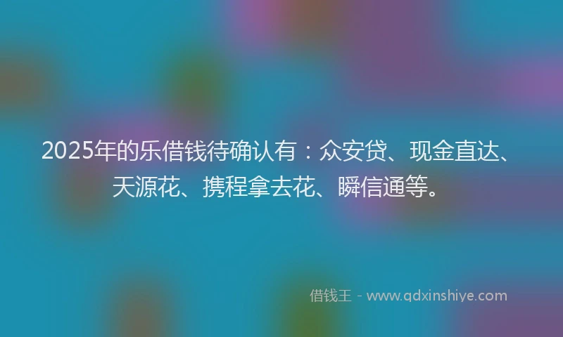 2025年的乐借钱待确认有：众安贷、现金直达、天源花、携程拿去花、瞬信通等。