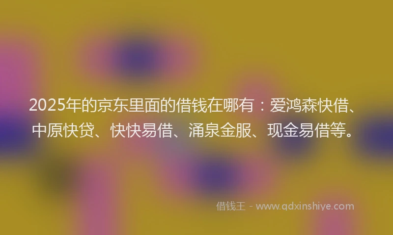 2025年的京东里面的借钱在哪有：爱鸿森快借、中原快贷、快快易借、涌泉金服、现金易借等。