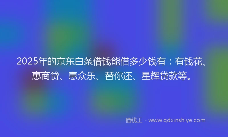 2025年的京东白条借钱能借多少钱有：有钱花、惠商贷、惠众乐、替你还、星辉贷款等。