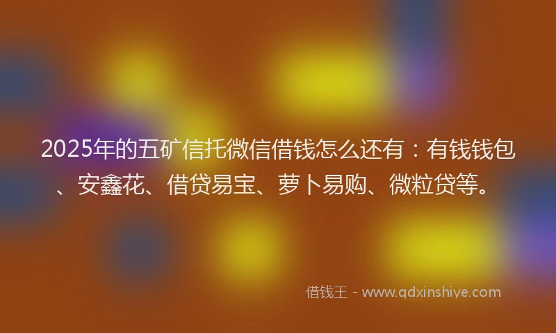 2025年的五矿信托微信借钱怎么还有：有钱钱包、安鑫花、借贷易宝、萝卜易购、微粒贷等。
